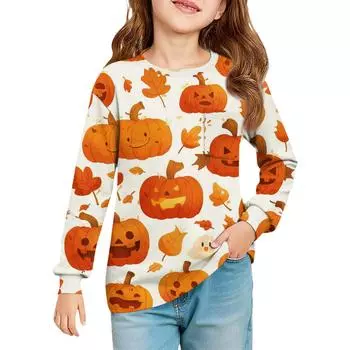 Блузка для девочек с длинным рукавом - Туника с мягкой талией и круглым вырезом 100