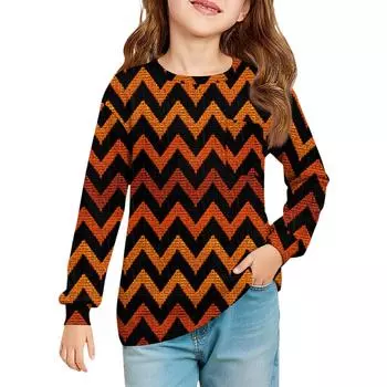 Блузка для девочек с длинным рукавом - Туника с мягкой талией и круглым вырезом 100