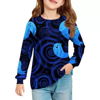 Блузка для девочек с длинным рукавом - Туника с мягкой талией и круглым вырезом 100