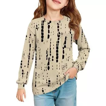 Блузка для девочек с длинным рукавом - Туника с мягкой талией и круглым вырезом 100