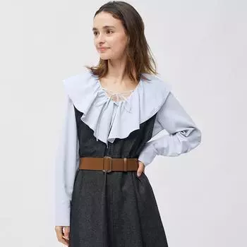 Блузка GU by Uniqlo с воротником и рюшами и длинными рукавами