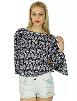 Блузка из вискозы с принтом Bimba Comen Kimono Sleeve Custom Top 10 чёрный