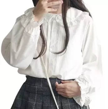 Блузка Lady Lazy Lolita с длинным рукавом, круглым воротом и оборками, белая [Lady Lazy] женская (L)