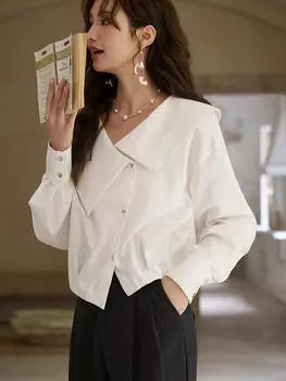 Блузка Mishow для женщин, новинка 2024 года, нишевый дизайн, асимметричный дизайн во французском стиле, однотонный пуловер с длинными рукавами, топы MXD11C0175 S