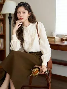 Блузка Mishow для женщин, новинка 2024 года, французский стиль, дизайн с вышивкой и воротником-стойкой, элегантная универсальная одежда, топы MXC44X1312 S