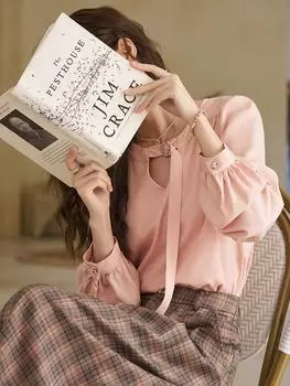 Блузка Mishow для женщин, новинка 2024 года, стильный пуловер во французском стиле с v-образным вырезом и длинными рукавами, элегантный пуловер с вырезом, топы MXD11X1383