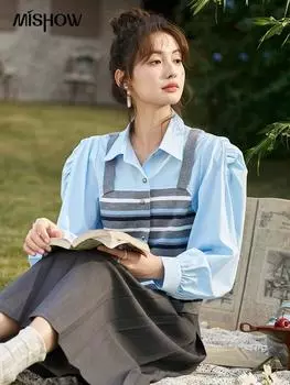 Блузка Mishow для женщин, новинка 2024 года, элегантный дизайн с длинными рукавами и v-образным вырезом, свободный повседневный пуловер, топы MXD13X1357 S