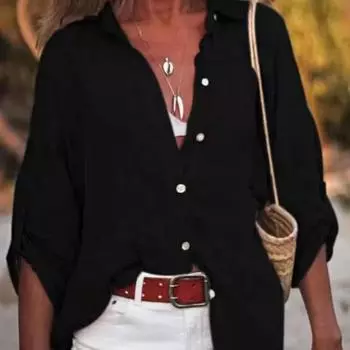 Блузка Рубашки Женские Летние Однотонные Короткие Рукава Пуговицы Кардиган Офисные Топы Винтажная Уличная Одежда XXXL белый