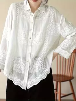 Блузка с асимметричным подолом и пуговицами спереди, повседневная блузка с длинными рукавами на весну и осень, женская одежда One-size белый