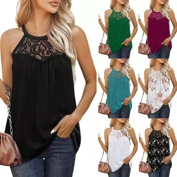 Блузка с бретелью через шею Женская футболка Безрукавка Жилет без рукавов Плиссированная рубашка без рукавов S