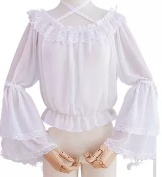 Блузка с длинным рукавом в стиле Лолита с оборками и рукавами принцессы. Белый [Lady Lazy] Женская белый