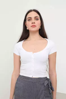 Блузка С Коротким Рукавом На Пуговицах Белая