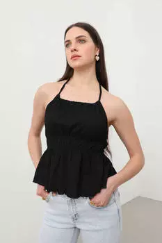 Блузка С Плиссированной Талией и Низкой Спиной Черная