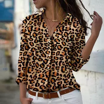 Блузка с принтом из камня для женщин, весна-осень, женская, офисная, на пуговицах, с отложным воротником XS розовый