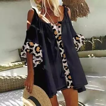 Блузка с принтом, свободная летняя повседневная пляжная блузка с леопардовым принтом для 3XL белый