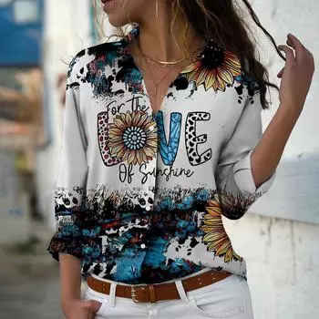 Блузка с принтом в виде пятен для женщин, весна-осень, женская, офисная, на пуговицах, с отложным воротником XS белый