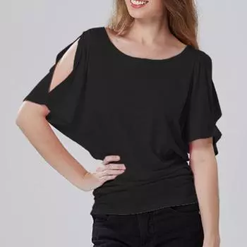 Блузка с рукавами «летучая мышь» с открытыми плечами, женская короткая свободная рубашка с круглым вырезом для вечеринки 4XL жёлтый