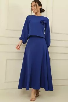 Блузка с рукавами розы, сборка, расклешенная юбка, комплект из 2 предметов