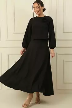 Блузка с рукавами розы, сборка, расклешенная юбка, комплект из 2 предметов