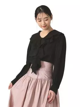 Блузка с рюшами и драпированным воротником ЧЕРНАЯ, ОДИН РАЗМЕР [Raybeams] L/S Рубашка/Блузка женская чёрный