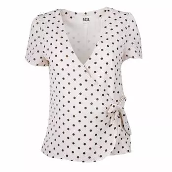 Блузка с запахом и коричневым бантом в горошек женщина РОЗОВЫЙ