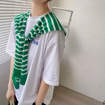 Блузка с защитой шеи цвета конфет, завязанный поддельный воротник, полосатая вязаная шаль, украшение для одежды синий