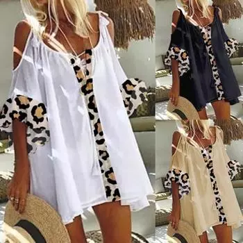 Блузка Свободная повседневная пляжная блузка с леопардовым принтом для путешествий 3XL чёрный