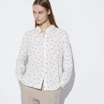 Блузка UNIQLO с длинными рукавами и вискозным принтом