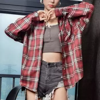 Блузка в клетку в стиле хип-хоп, весенне-летняя клетчатая рубашка с длинным рукавом для женщин, модные повседневные рубашки с карманами и лацканами, топ XL жёлтый