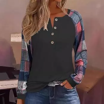 Блузка женская футболка с длинным рукавом и пуговицами, модная повседневная XL белый