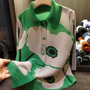 Блузка женская, новая, плиссированная, с воротником-поло, кардиган, короткая рубашка, тонкая универсальная повседневная блузка с длинными рукавами, топ для женщин One Size красный