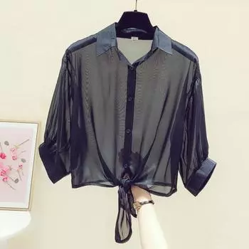 Блузка женская пляжная стиль сексуальное пальто с короткими рукавами шифоновый топ шаль солнцезащитная одежда кондиционер кардиган S белый