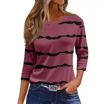 Блузка женская трендовая женская мода повседневная круглая горловина рукав свободная принтованная футболка женская верхняя часть S