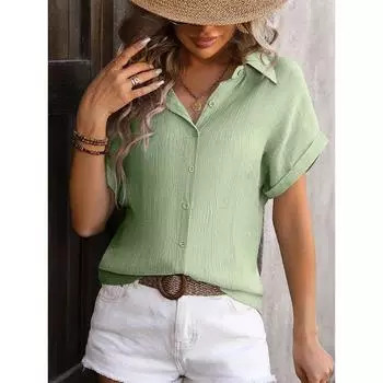 Блузки для женщин, деловые, повседневные, женские, модные, однотонные, свободные, с коротким рукавом, повседневные, плиссированные, рубашка, топ S белый