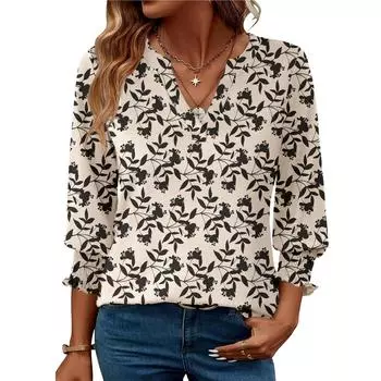 Блузки для женщин нарядные повседневные с рукавом 3/4 женские топы с круглым вырезом футболки со сборками на манжетах XXL жёлтый