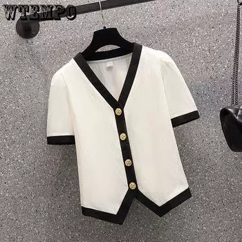 Блузки Femmel Топы Женская блузка с отложным воротником Женская летняя белая блузка с коротким рукавом Шифоновая блузка Рубашка M белый