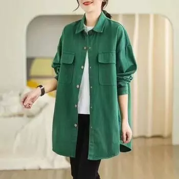 Блузки и рубашки больших размеров, однотонные, осенние, большого размера, с длинным рукавом, модные, с асимметричным подолом One Size