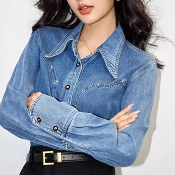 Блузки и рубашки, джинсовая рубашка, S-XL