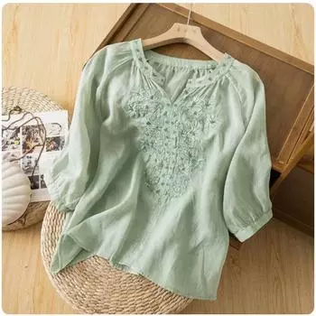 Блузки и рубашки из хлопка и льна, свободная рубашка в стиле ретро для женщин M белый