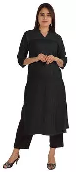 Блузки Moomaya Solid Pintuck для женщин Индийский Этнический Курти Повседневный хлопок 3XL чёрный