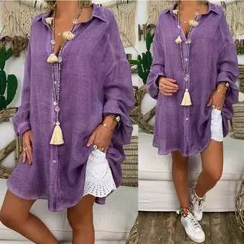 Блузки Рубашки Женские топы с длинным рукавом на пуговицах Свободная повседневная хлопковая блузка Рубашка Blusas Льняная рубашка больших размеров Женская белая 5XL белый