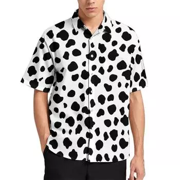 Блузки с 3D-принтом в виде собаки далматина, простые рубашки с принтом в виде пятен для мужчин, повседневная одежда с коротким рукавом и пуговицами для мужчин Y2k S
