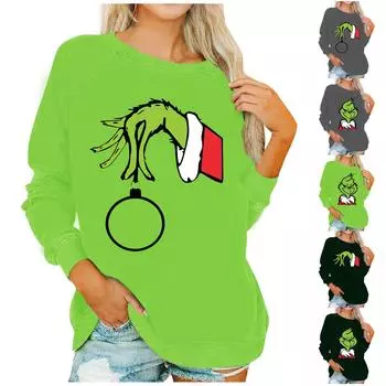 Блузки с длинным рукавом для женщин, повседневная рубашка с круглым вырезом, блузка с принтом, топы, свободный крой, осень L