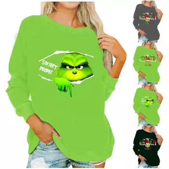 Блузки с длинным рукавом для женщин, повседневная рубашка с круглым вырезом, блузка с принтом, топы, свободный крой, осень L