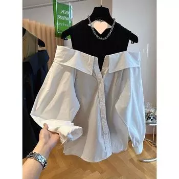 Блузки с открытыми плечами Женская мода Летняя одежда Повседневные топы с длинными рукавами Блузки S белый