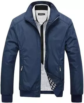 Блузон в стиле милитари на молнии, джемпер для улицы, цветная подкладка, клетка, длинный рукав, куртка, короткий жакет, джемпер, тонкий простой джемпер на молнии тёмно-синий