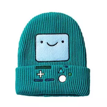 BMO Lake синяя шерстяная вязаная шапка унисекс, женская шапка Skullies Finn Jake, шапки, милая зимняя теплая шапка с улыбающимся лицом 56-58cm