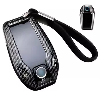 BMW Smart Key Case with Carbon Fiber Button Key Compatible with BMW 7 Series Pattern, 3/4 Holder,