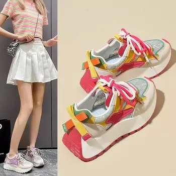 Bn016 Новая обувь для папы, женская весенне-летняя дышащая повседневная многоцветная универсальная дорожная обувь с толстой подошвой, увеличивающая рост 35