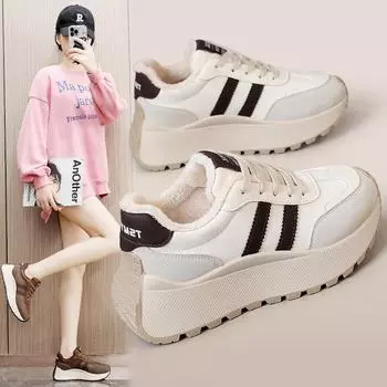 BN027 2024 Осень Женские Кроссовки С Толстой Подошвой Splicing: На бархатной подкладке, визуально увеличивающие рост, модные и повседневные. 37 малиновый